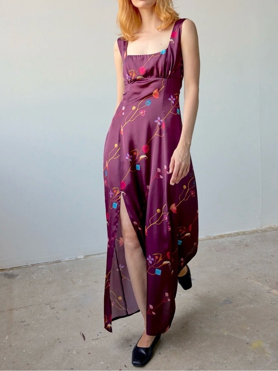 OHSEVENDAYS Dresses & Skirts - OhSevenDays Carolina Square Neck Floral Slip Burgundy Midi Dress Size Small